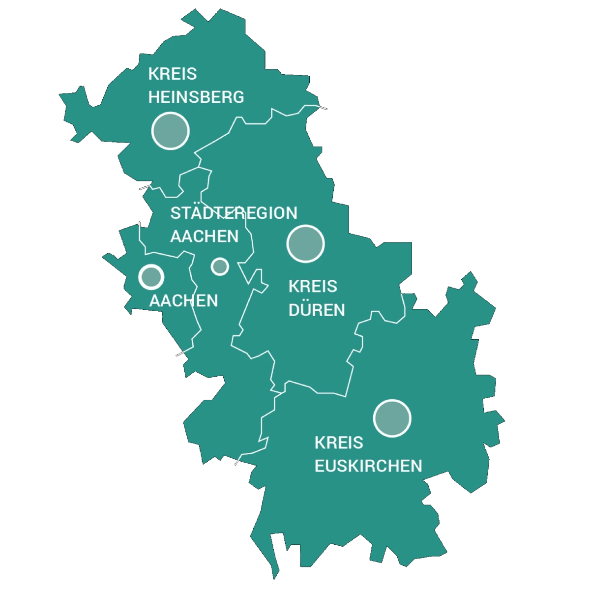 Karte des AmiVio-Einsatzgebiets: StädteRegion Aachen, Kreis Düren, Kreis Heinsberg und Kreis Euskirchen